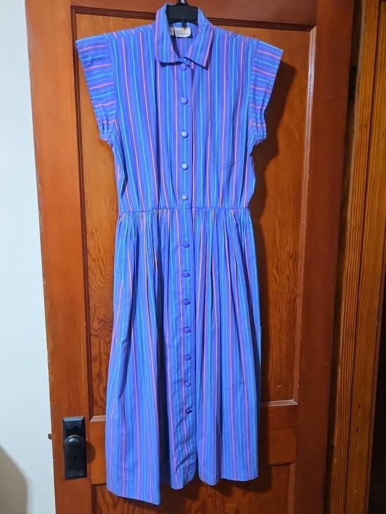 Liz Claiborne Dresses & Skirts - Vintage Liz Claiborne Purple Pink Teal Striped Cotton Midi Dress Size 6